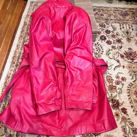 Vintage LNR Red Leather Double Breasted Trench Coat - Picture 11 of 15